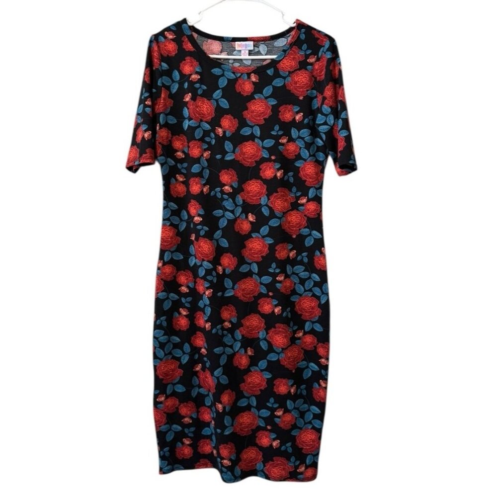 LulaRoe Women Size Small Floral Midi Dress Roses Stretch Cottagecore Teacher
